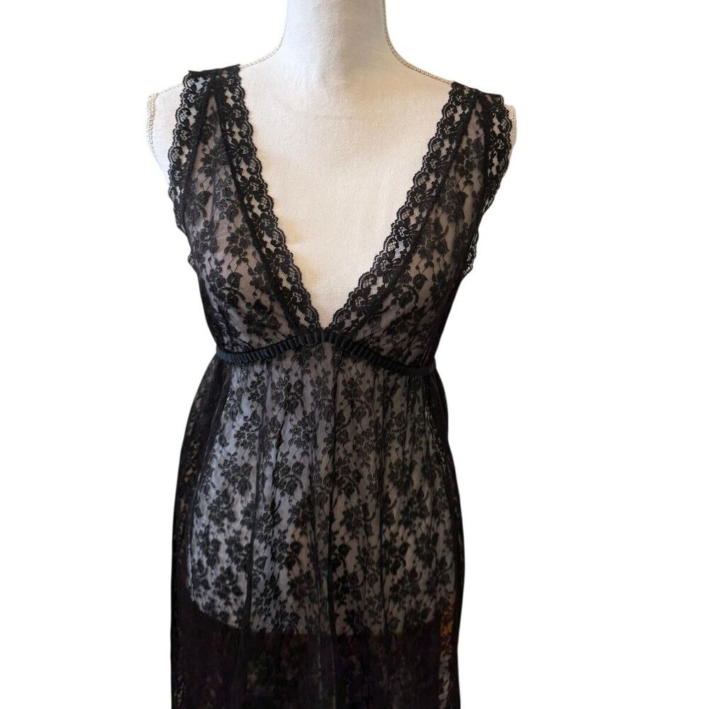 Vintage Donna Morgan for Gilligan & O'Malley Romantic Lace Slip Dress Black S - Picture 2 of 9